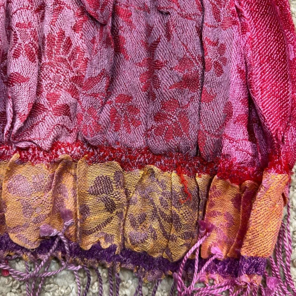 Ladies Silk and Linen Fringe End Scarf Purple, Pink‎ and Orange